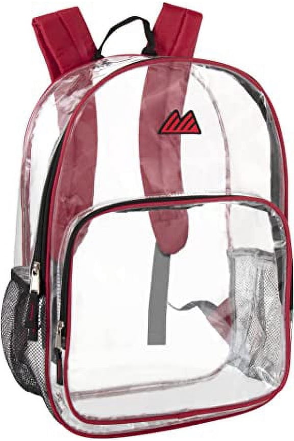 Waterproof Clear Backpack with Water Bottle Holder Stadium Approved Heavy Duty Clear Backpack Quality See Through Bag - Red