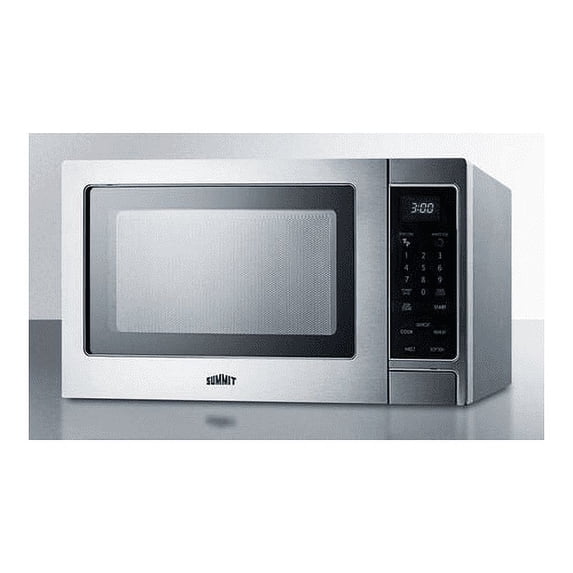 Summit SCM853 19 inch Compact Microwave With 900 Watts; Digital Touchpad; Brushed Stainless Steel Cabinet; Glass Turntable; End of Cycle Buzzer; Clock; Multiple Power Levels; In Stainless Steel