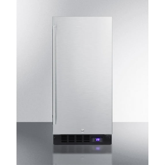 15" wide frost-free freezer for built-in or freestanding use, with stainless steel wrapped exterior, lock, and digital thermostat
