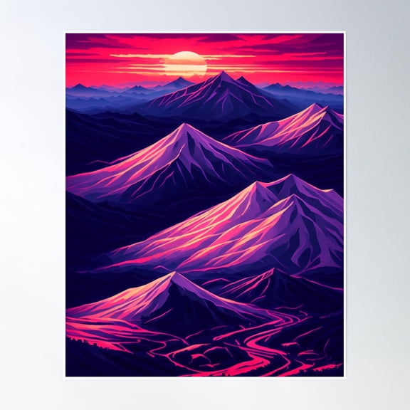 Summit Serenity: A Captivating Sunset Over The Mountains Poster Wall Art, Modern Wall Decor, 12x18 UNFRAMED