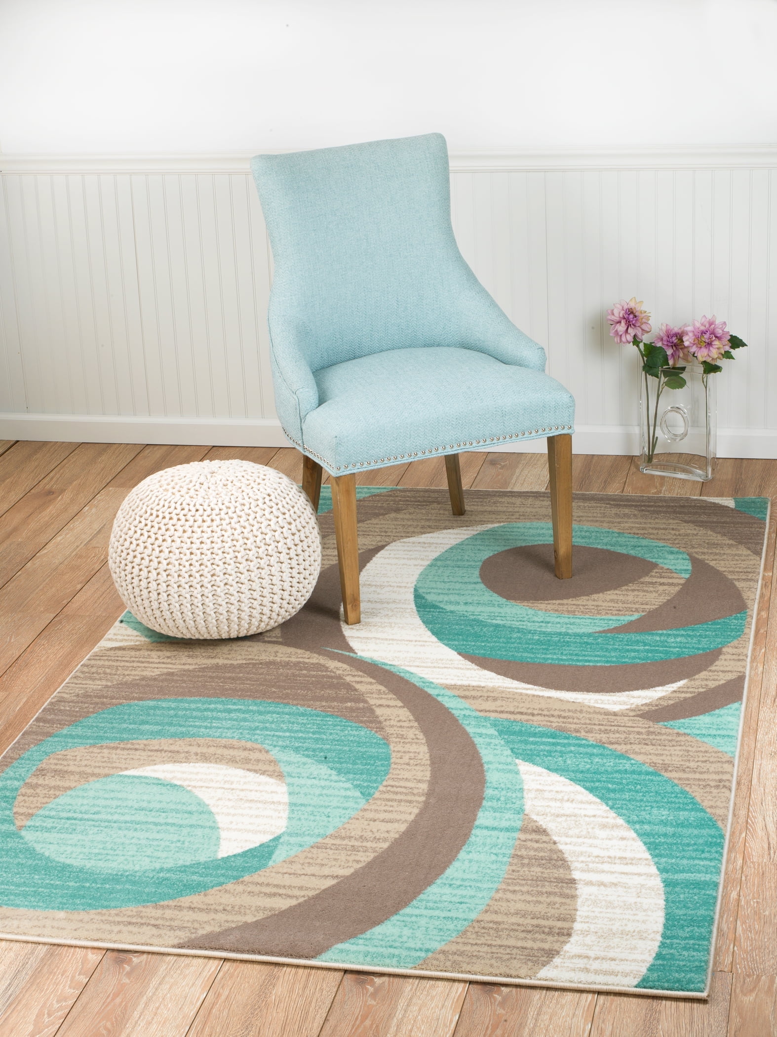 Summit Teal ,Taupe, Abstract Area Rug (5' x 7')