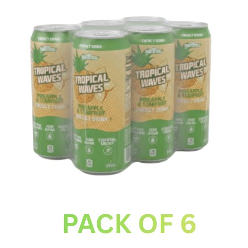 Summit Tropical Waves Zero Sugar Energy Drink, Tropical Fruit Flavor, 12 oz Cans, 6-Pack, Low-Calorie Energy Beverage with Caffeine & B Vitamins