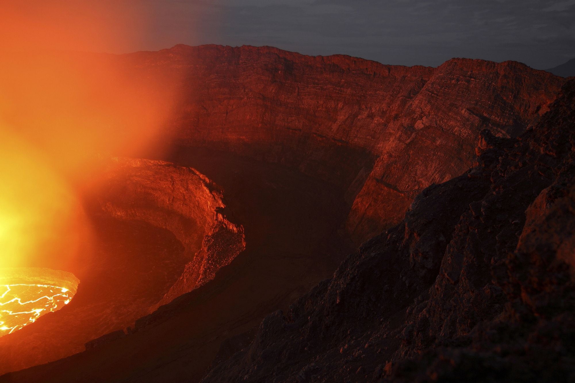 Summit caldera with lava lake Nyiragongo Volcano Democratic Republic Congo Canvas Art - Richard RoscoeStocktrek Images (35 x 23)
