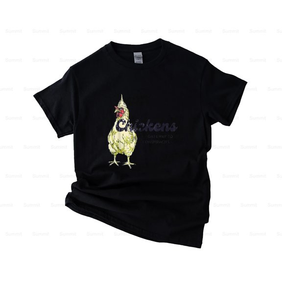 Summit82 Chicken, Gateway, Conspiracies, Funny, Saying Graphic Image T-Shirt, SW, Hoodie, for Unisex, up to size 5XL.