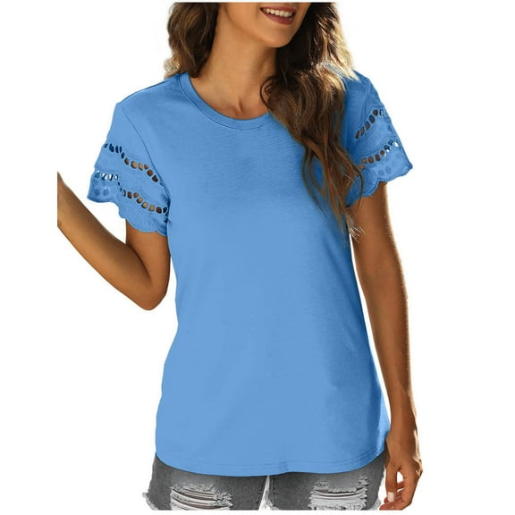 Summmer Inleife Women's Fashion Casual Shoulder Short Sleeve Solid Color T-Shirt Top Blouse