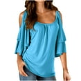 thumbnail image 1 of Summmer Inleife Women's Summer Printing Short Sleeve Strappy Cold Shoulder T-Shirt Tops Loose Blouses, 1 of 5