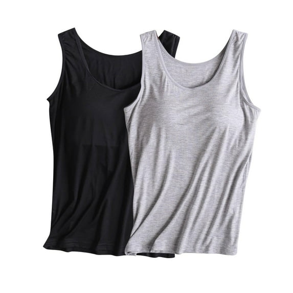 Summmer Savings! Womens Tank Tops Ladies 2pc Camisole With Chest Pad No Steel Rings Bottom Underwear Yoga Sports Tank Sleeveless Tops for Women S-4XL