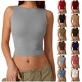 thumbnail image 1 of Summmer Savings Clearance! Womens Tank Tops Women's Fashionable Solid Open Back Round-Neck Tank Top Sleeveless Casual Blouses Beach Vacation Clothes for Women S-2XL, 1 of 8