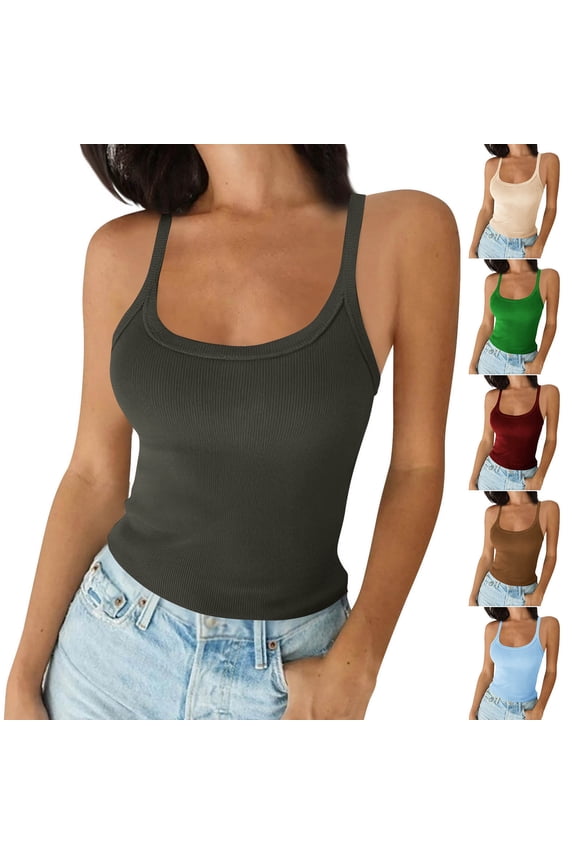 Womens Tank Tops Women's Solid Color Sleeveless Slim U-Neck Blouses Tank Sleeveless Tops for Women XS-2XL