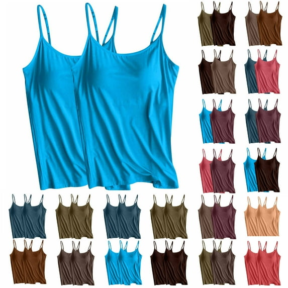 Summmer Savings! Womens Tank Tops Womens 2pc Solid Color Adjustable Slim Camisole Tank Top Without Steel Ring Underwear Yoga Sports Tank Summmer Shirts for Women S-4XL