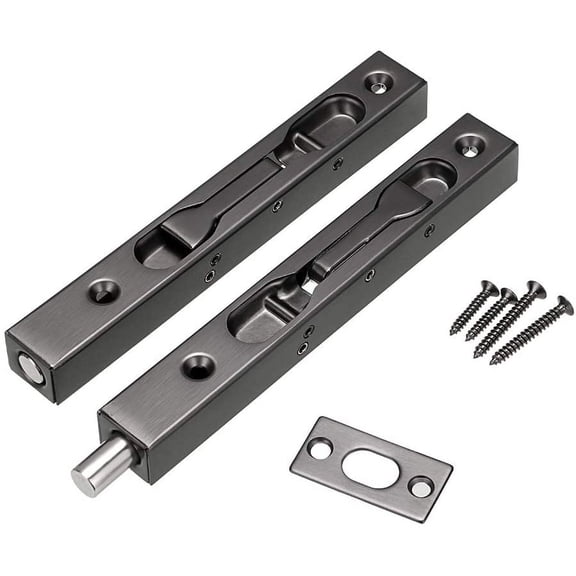 Sumnacon 2Pcs 6 Inch Door Bolts - Stainless Steel Concealed Security French Door Locks with Hardwares, Metal Flush Latch Bolts for Composite Wood Double Dummy Door, Black