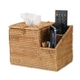 thumbnail image 1 of Sumnacon Tissue Box Square Tissue Box Cover with Storage Rattan Tissue Box Holder with 2 Side Organizer,Wicker Tissue Cover Cube Tissue Holder for Bathroom Living Room Table Desk Office C104, 1 of 3
