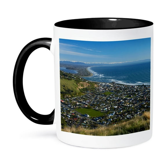 3dRose, Sumner, Christchurch, Canterbury, South Island, New Zealand., 11oz Two-Tone Black Mug