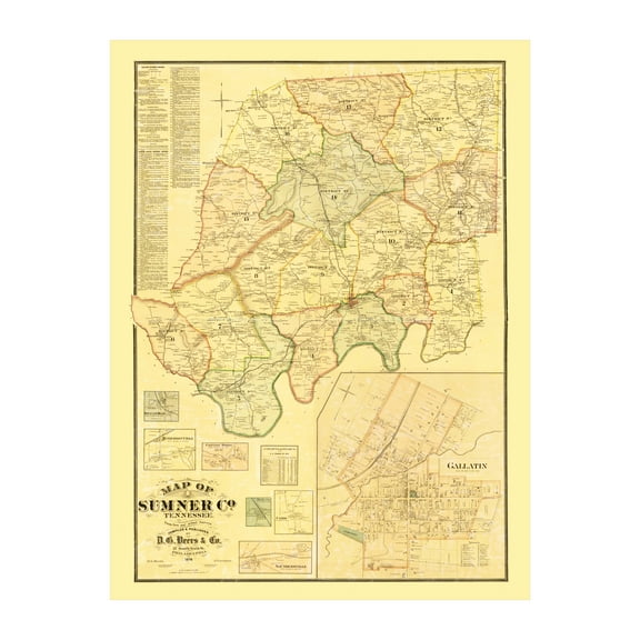 Sumner County Tennessee Art, 1878 Vintage Map of Sumner County TN History Wall Decor Gift, Old Sumner County TN Map - 18" x 24" Unframed Print