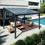 Sumnthink 10'x12' Gazebo for Patio, Gazebo Pergola with Sloped Roof, Large Wall-Mounted Heavy Duty Awnings, for Patio, Deck and Backyard