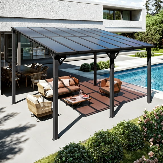 Sumnthink 10'x14' Gazebo for Patio, Gazebo Pergola with Sloped Roof, Large Wall-Mounted Heavy Duty Awnings, for Patio, Deck and Backyard