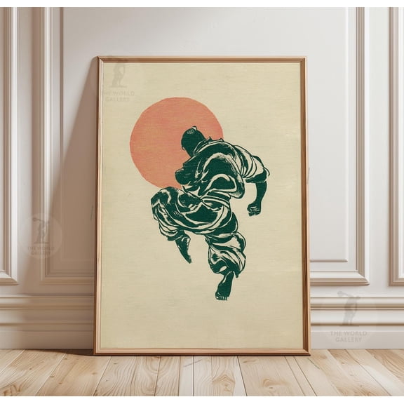 Sumo Action Poster Japanese Sun Art Minimalist Ink Style Wall Art, Unframed Poster