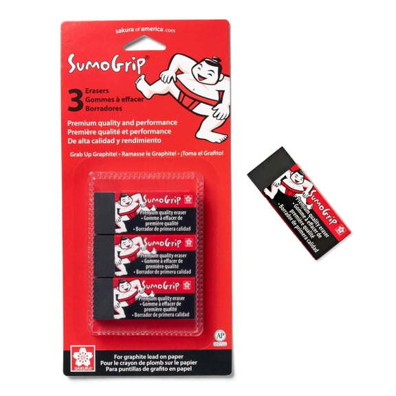 Sumo Grip Pencil & Pen Block Eraser, Assorted, 3 Count