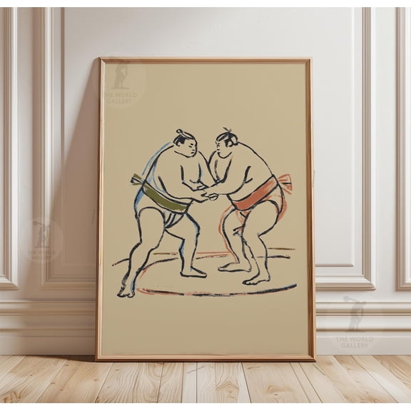 Sumo Poster Minimal Japanese Illustration Vintage Sport Line Art, Stretched Canvas