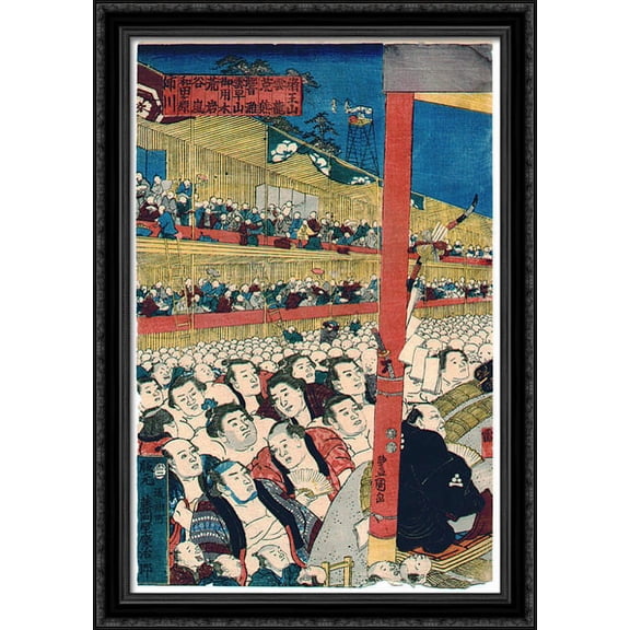 Sumo Spectators 28x40 Large Black Ornate Wood Framed Canvas Art by Utagawa Kunisada