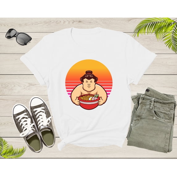 Sumo Sports Character Mascot Eating Japanese Ramen Noodle T-Shirt Sumo Wrestler Lover Gift T Shirt for Men Women Kids Boys Girls Tshirt
