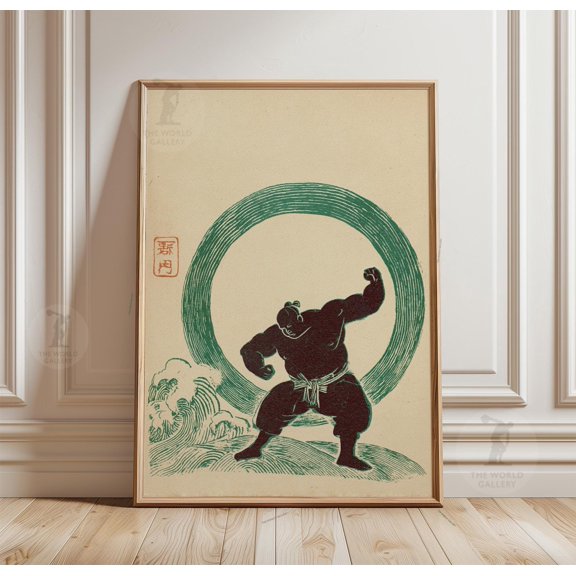 Sumo Wrestler Poster, Japanese Ink Art, Minimalist Circle Design Print, Poster Only