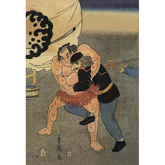 Sumo Wrestler Takes on a Foreigner Fine art canvas print (20" x 30")