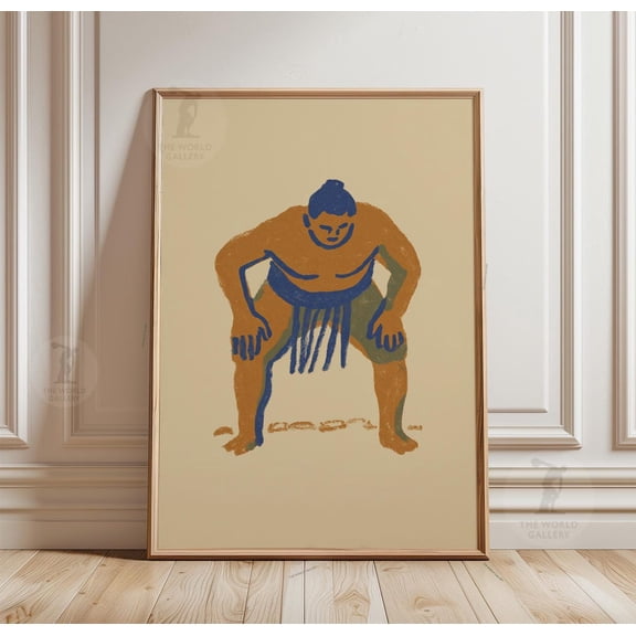 Sumo Wrestler Wall Art Print With Minimal Earth Tone Decor