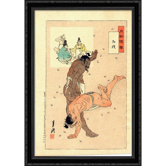 Sumo wrestlers 28x40 Large Black Ornate Wood Framed Canvas Art by Ogata Gekko