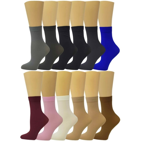 Sumona 12 Pairs Pack Women Opaque Stretchy Spandex Ankle High Trouser Socks