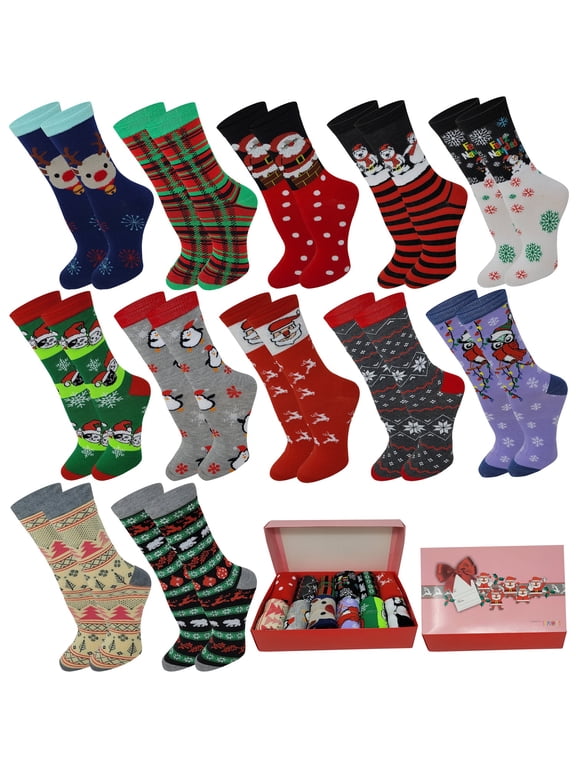 12 Pairs Women Novelty Seasonal Christmas Holiday Socks with Gift Box