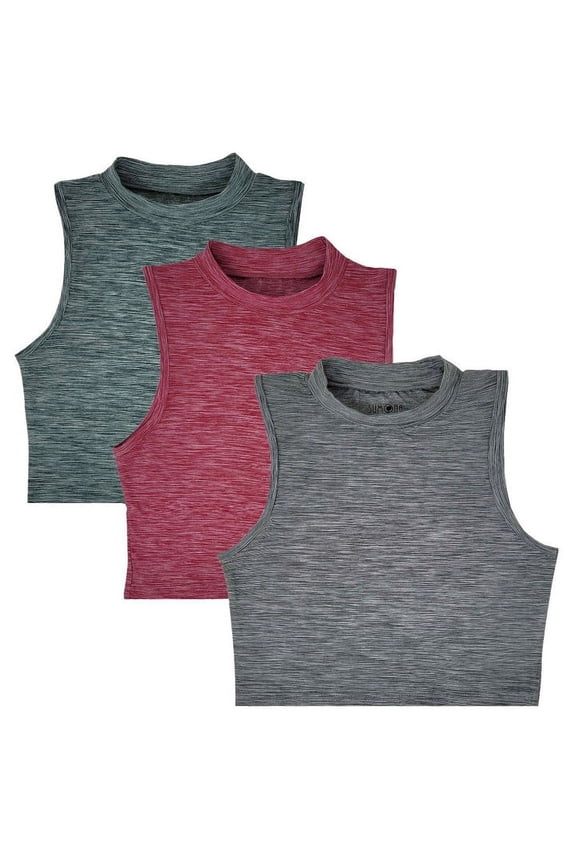 3 Pack Everyday Casual Sport Yoga Women Mock Neck Crop Tops