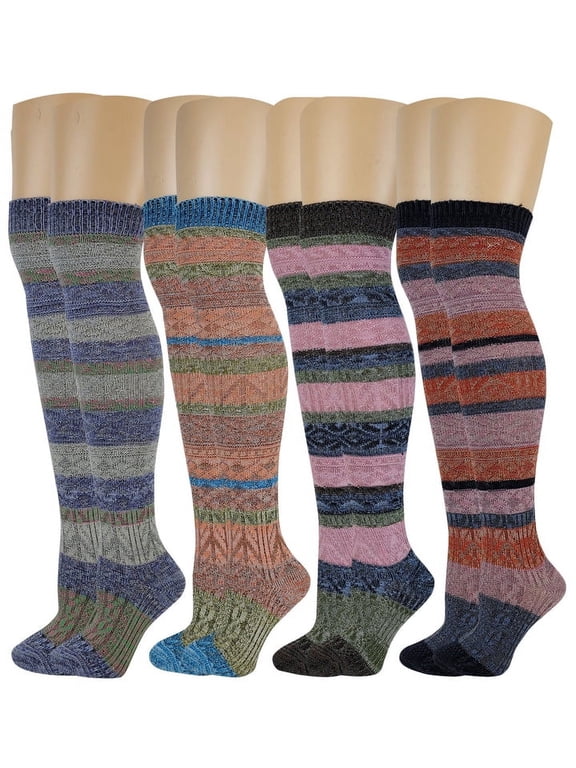 4 Pairs Women Assorted Color Over the Knee Socks