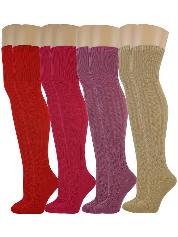 4 Pairs Women Knit Assorted Color Over the Knee Socks