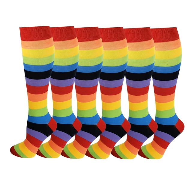 Sumona 6 Pairs Pack Women Rainbow Stripes Knee High Socks