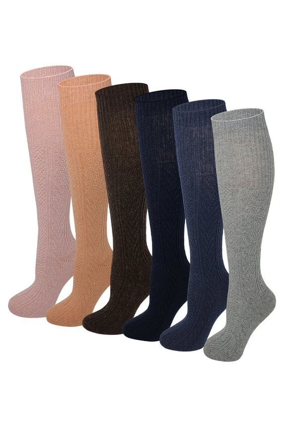 6 Pairs Women Cable Knit Winter Wool Knee High Boot Socks