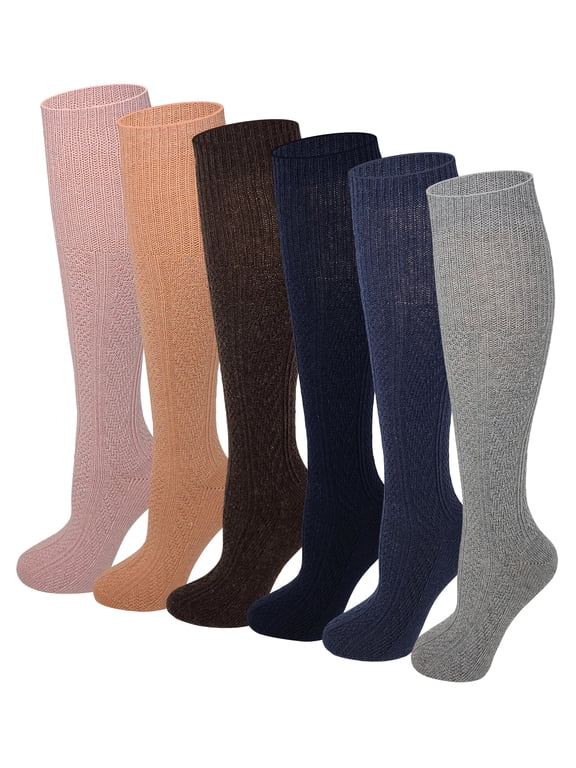 6 Pairs Women Cable Knit Winter Wool Knee High Boot Socks