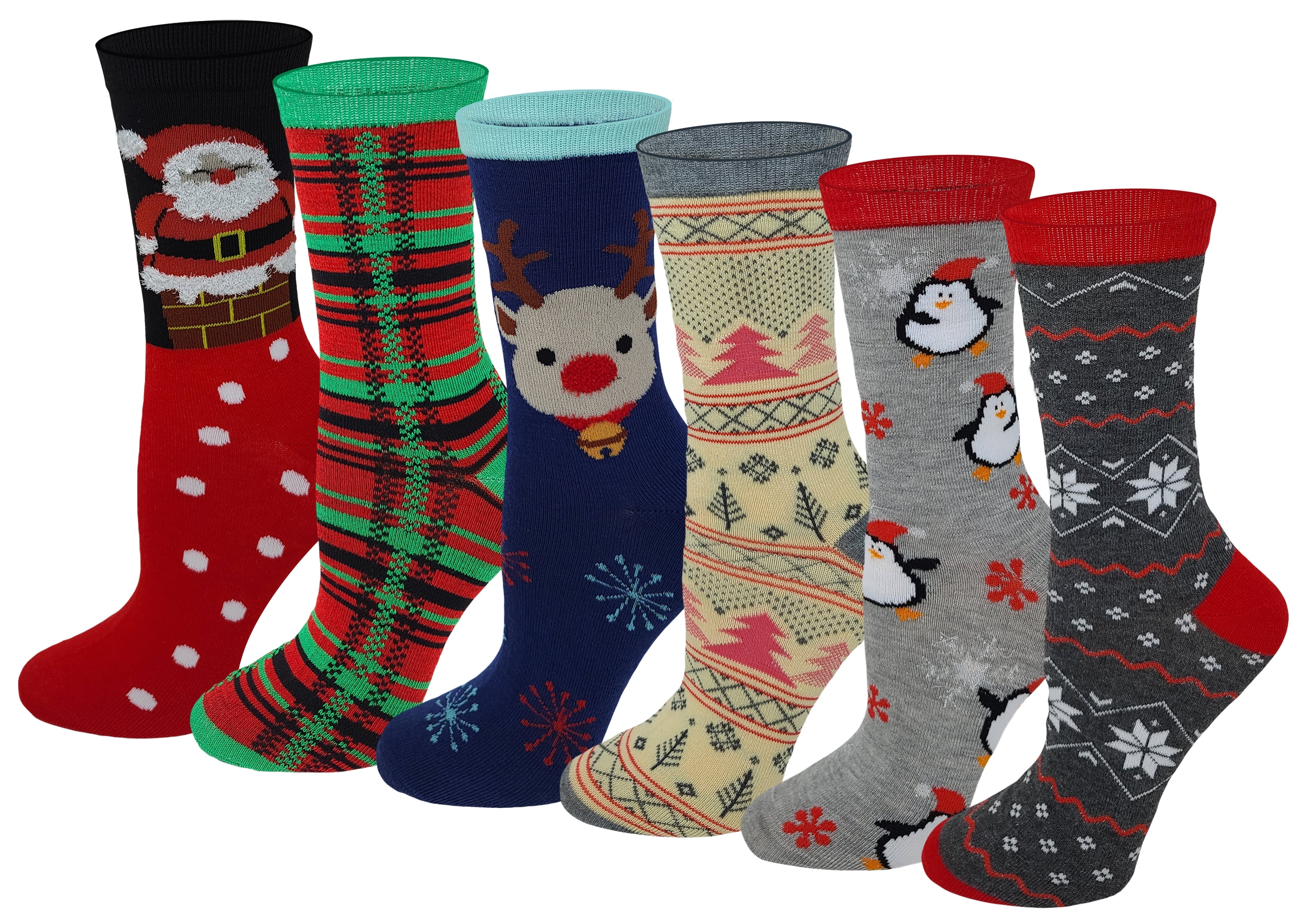 SUMONA 6 Pairs Women Christmas Holidays Novelty Design Crew Socks 9-11