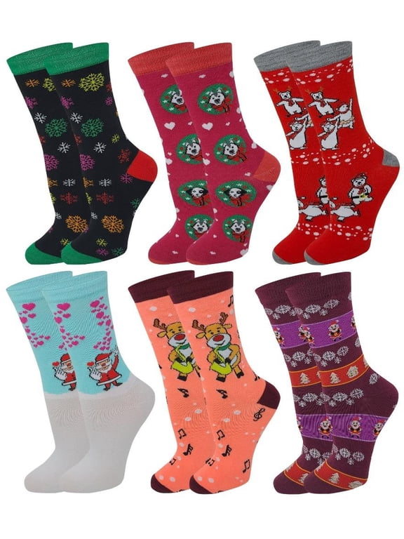 6 Pairs Women Colorful Fancy Crazy Design Fastive Novelty Crew Socks