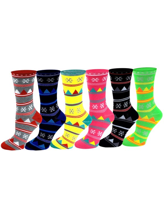 6 Pairs Women Novelty Snowflake Design Crew socks