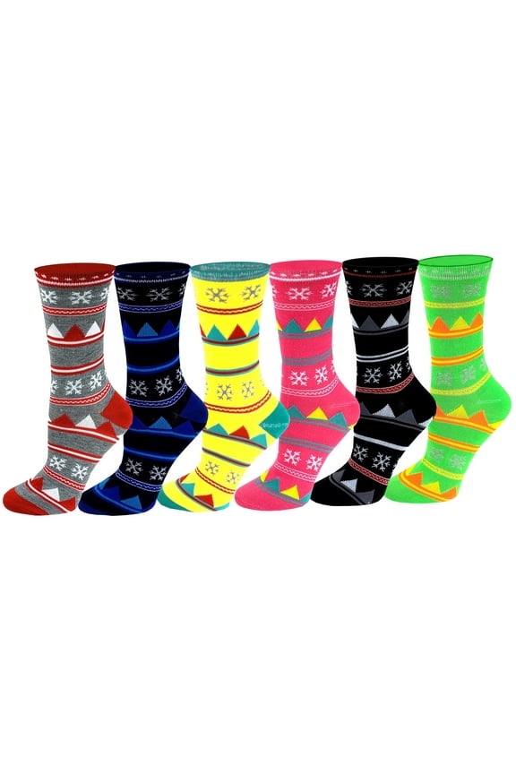 6 Pairs Women Novelty Snowflake Design Crew socks