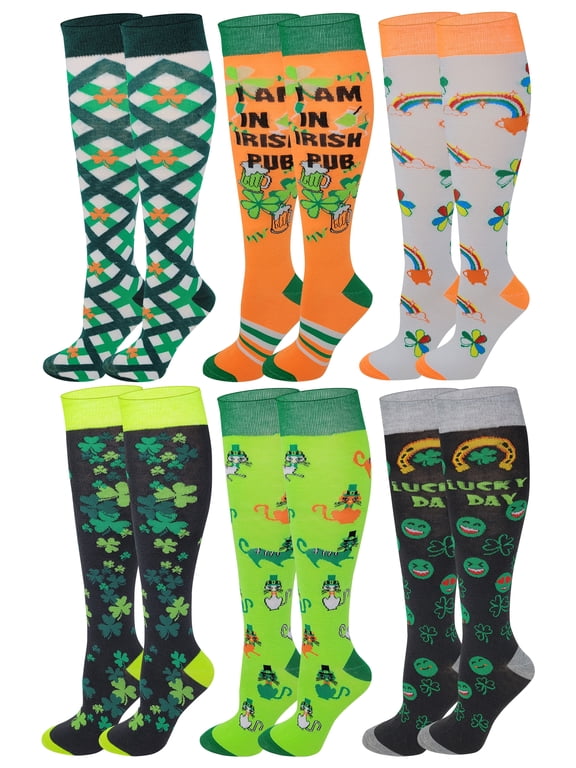 6 Pairs Women Saint Patrick's Day Novelty Knee High Socks