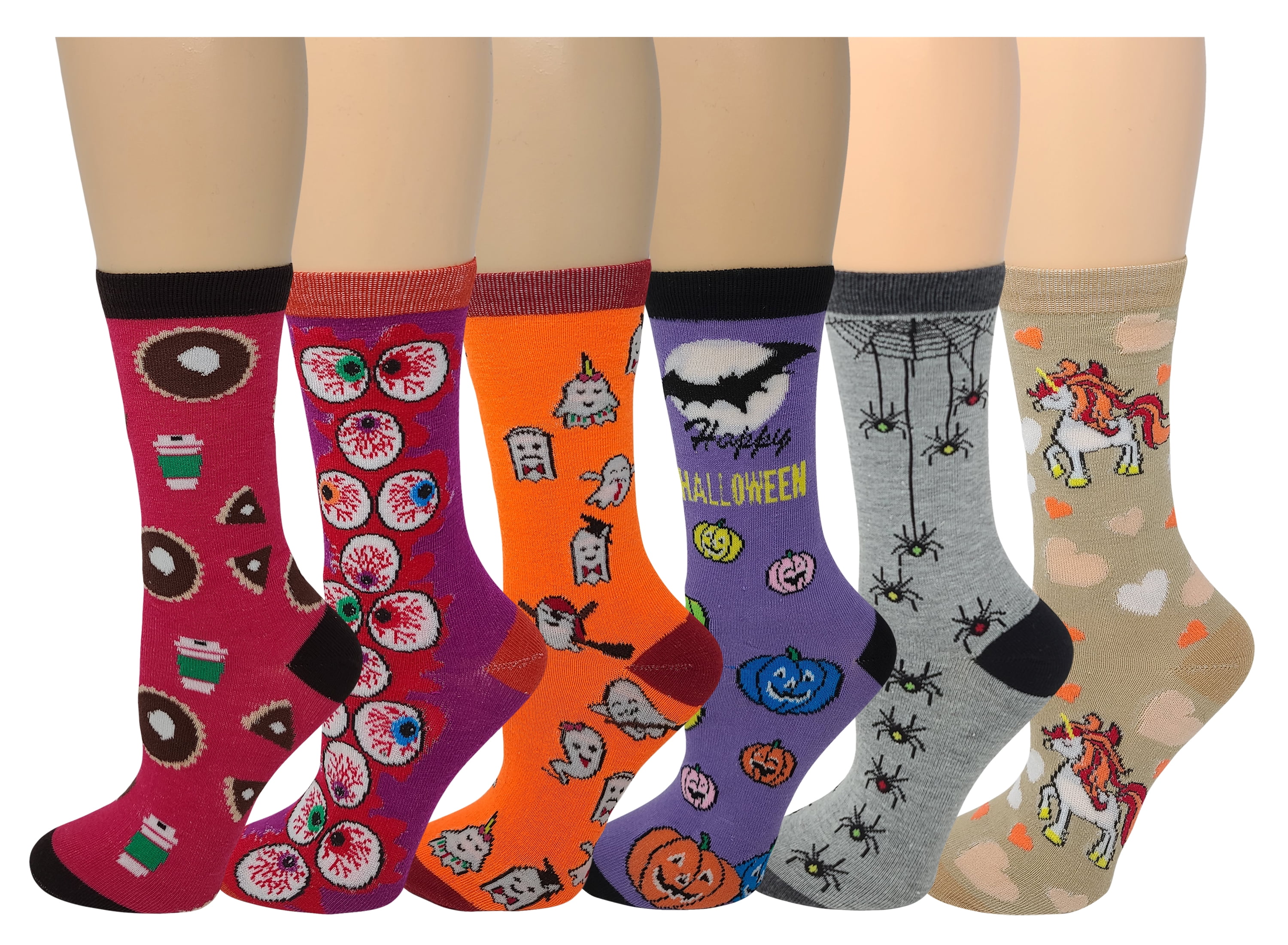 DIFFERENT TOUCH Sumona 6 pairs Ladies Crew Socks HALLOWEEN Theme