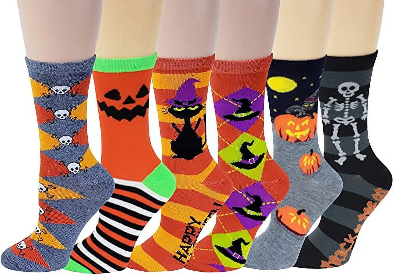 SUMONA 6 pairs Womens Halloween Novelty Crew Socks