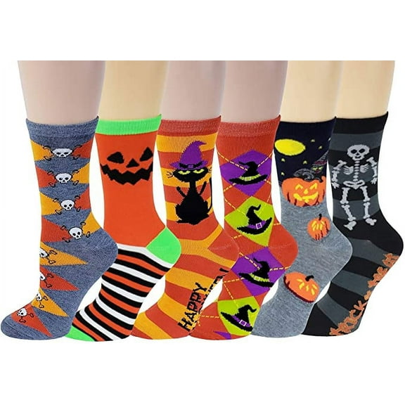 Sumona 6 pairs Womens Halloween Novelty Crew Socks