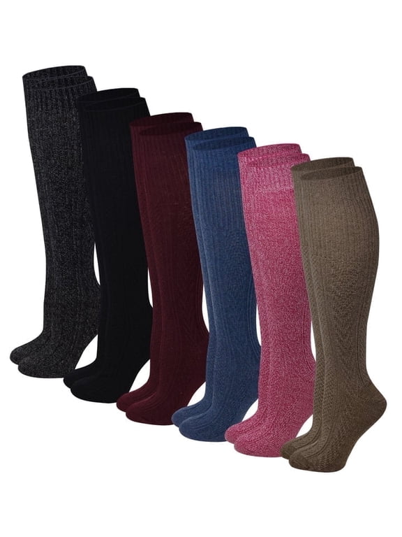 Knee-High Cable Knit Boot Winter Socks, 6-Pack