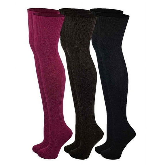 Sumona Women Winter Cable Knit Thigh High Wool Boot Socks 3 Pairs