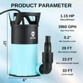 thumbnail image 1 of Sump Pump 1.15HP Submersible Water Pump, Thermoplastic Portable Utility Pump 3960 GPH High Flow Water Removal, with 33ft Cord for Pool Tub Garden Pond Draining, 1 of 6