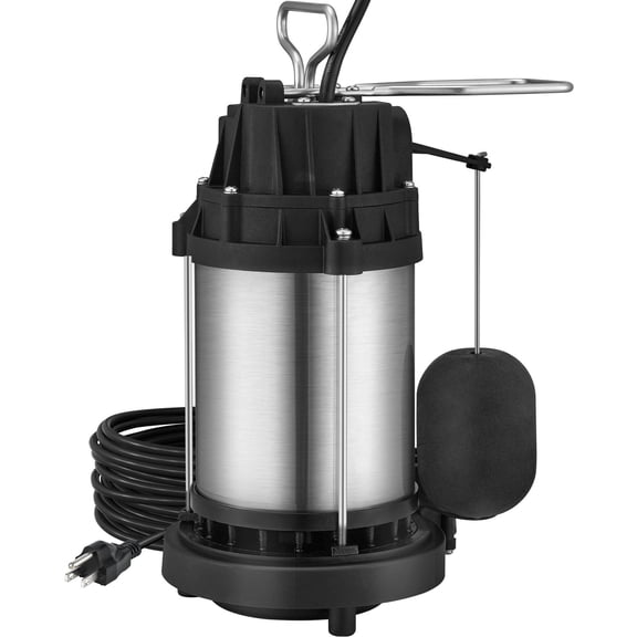 Sump Pump 1/2 horsepower 3960 GPH Submersible Stainless Steel Water Pump 1 1/2 Inch NPT 33 ft Cord Automatic Float Switch for Basement Basin