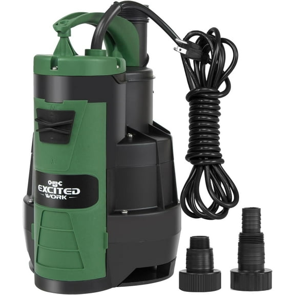 Sump Pump, 1HP 3500GPH Submersible Clean/Dirty Water Pump with Build-in Float Switch and Handle for for Pool, Pond,Garden, Flooded Cellar, Aquarium and Irrigation (Green)